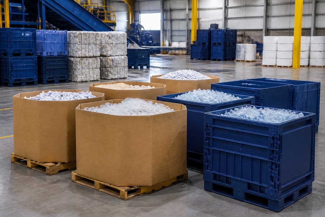 Gaylord boxes and reusable collection containers in a recycling facility